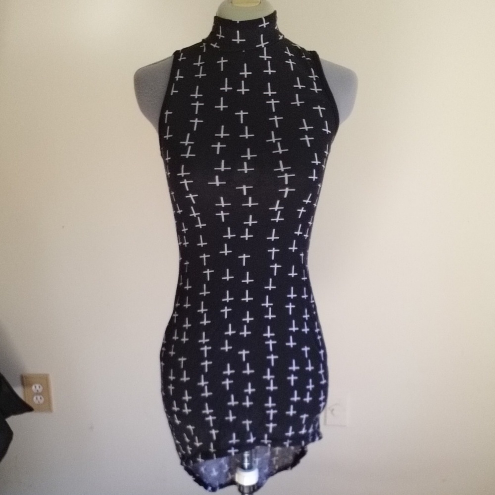 Gothic Turtleneck Dress with Crosses